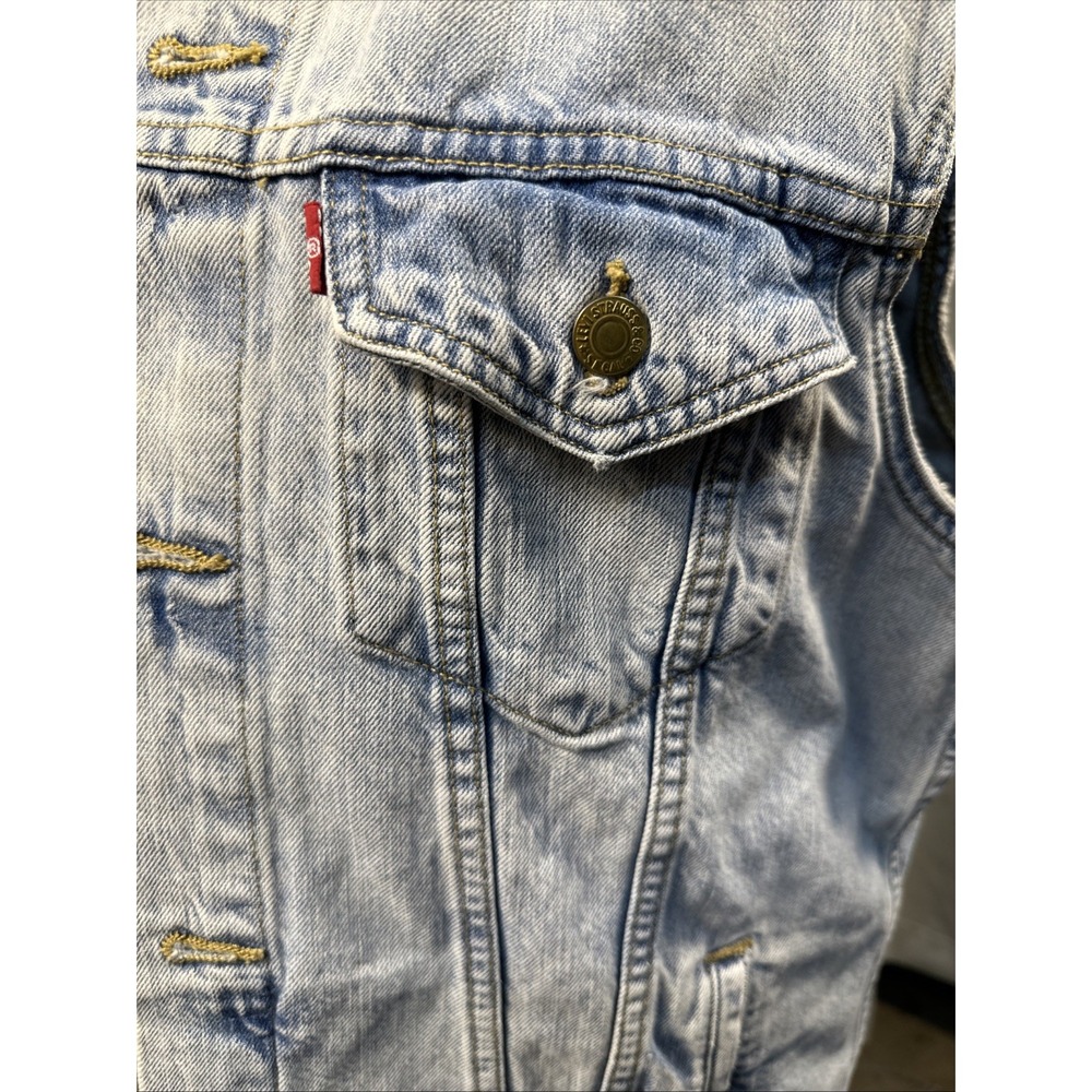 Levi‎ Strauss Trucker Vest Metallica Era 90s Button Up Pockets Light Wash Large - Picture 2 of 8